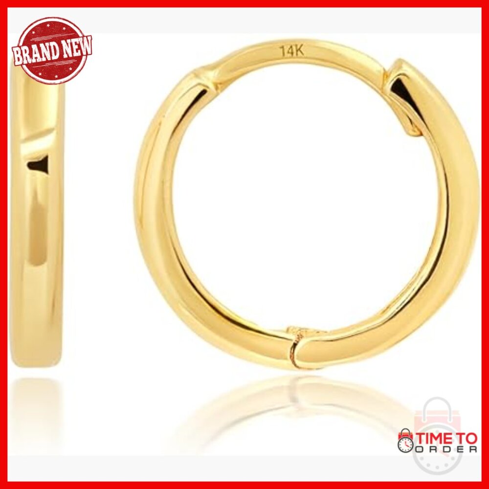 14k Solid Gold Huggie Hoop Earrings 10mm 12mm 14mm Hypoallergenic